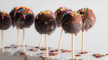 Chocolate cake ball homemade on white background.の写真素材