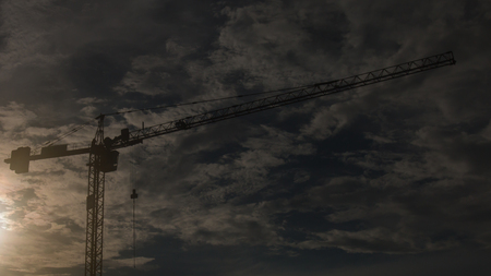 Silhouette Crane in eveningの写真素材