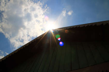 roof in village and sunbeamの写真素材