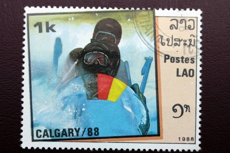 Postage stamp devoted to winter sports  Calgary 88の写真素材