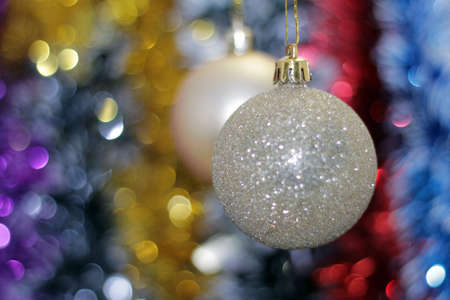 Christmas toy against the background of new year s tinselの写真素材