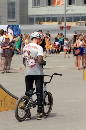 BMX cyclists preparing for competitions. Competitions for the Cup of Europe city Mall. Volgograd , may 26, 2013のeditorial素材