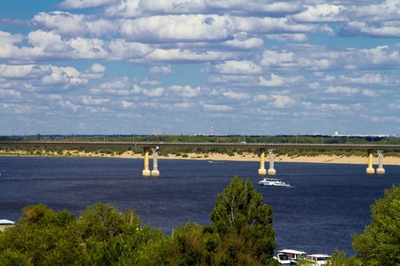 VOLGOGRAD - JULY 22   Dancing  bridge over the Volga river  July 22, 2013 in Volgograd, Russia  Put into operation from October 2009のeditorial素材