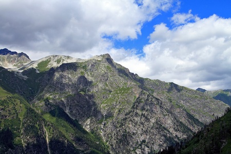 Mountain peaks in Dombai  Summer in cloudy weatherの写真素材