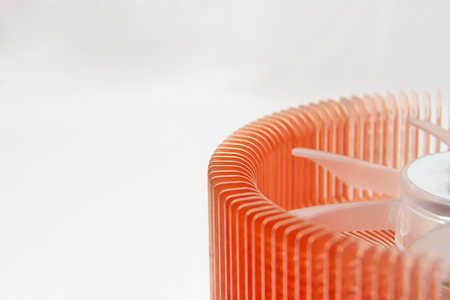 copper computer heatsink with fanの写真素材