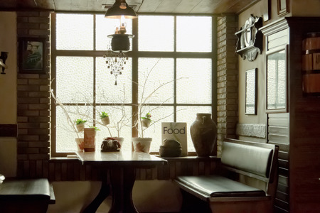 Cozy table in a cafe  The interior of the cafeのeditorial素材