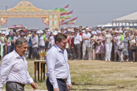 SMALL CHAPURNIKI, VOLGOGRAD, RUSSIA - MAY 24  Mayor of Volgograd Andrei Bocharov and the President of  Tatarstan Rustam Minnikhanov at festival Rural Sabantui-2014  May 24, 2014 in Volgograd, Russia のeditorial素材