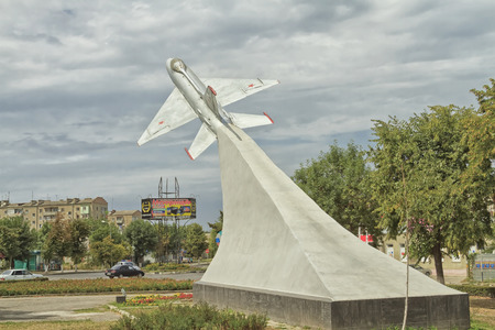 MOZDOK - JULY 15 The monument to the MIG-21 to 30 years of victory in great Patriotic war   July 15, 2014 in Mozdok, North Ossetia Alania, Russia  のeditorial素材