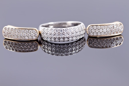 Set of jewelry  ring and earringsの写真素材
