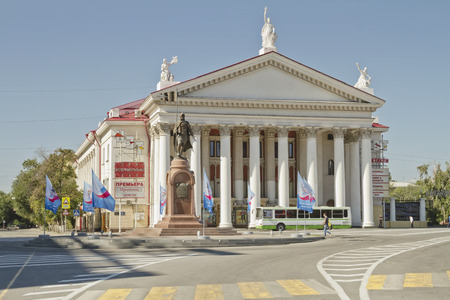 VOLGOGRAD - SEPTEMBER 6: Building Tsaritsyno era, made in a classic style which is a New Experimental Theatre. September 6, 2014 in Volgograd, Russia.のeditorial素材