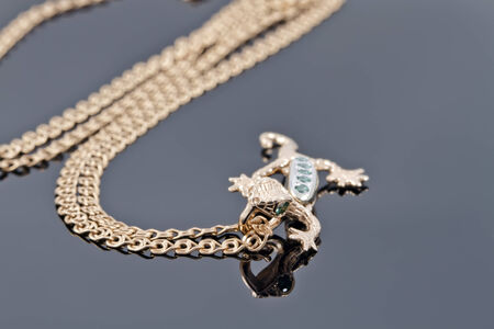 Unusual gold pendant in the form of a lizardの写真素材