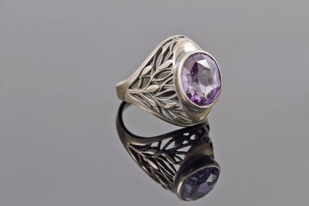 Unusual old silver ring with gemstoneの写真素材