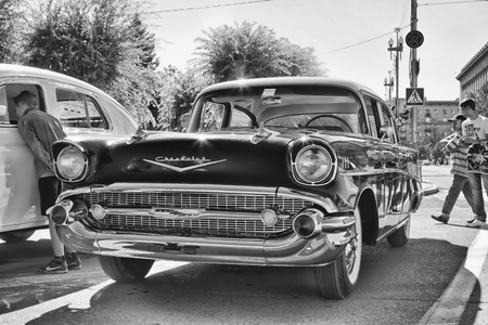 VOLGOGRAD - SEPTEMBER 6:Old Chevrolet on exhibition of vintage cars in celebration of the 425th anniversary of the city . September 6, 2014 in Volgograd, Russia.のeditorial素材