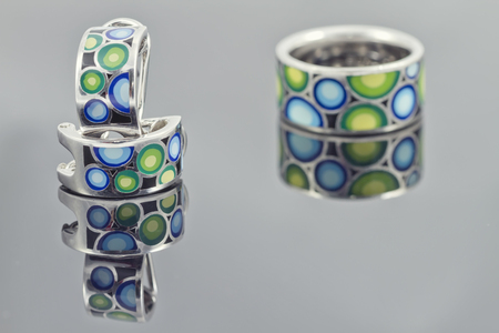 Set of silver jewelry : ring and earringsの写真素材