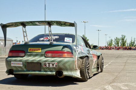 VOLGOGRAD - JUNE 6:DRIFT-ROUND team Round-X â best auto pilots and stuntmen of Russia "Thank you for the victory!", dedicated to the 70th anniversary of the Victory. June 6, 2015 in Volgograd, Russia.のeditorial素材