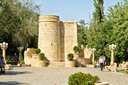 VOLGOGRAD RUSSIA MAY 24: A copy of the Maiden39s Tower monument installed in Baku is located in the center of the Park of friendship VolgogradBaku. May 24 2015 in Volgograd Russia.のeditorial素材