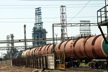 Tank train with raw materials for production are imported to the factory rails