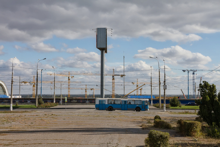 VOLGOGRAD, RUSSIA - OCTOBER 12: View of construction site  "Victory" stadium to the world football championship in 2018. Volgograd, 2015のeditorial素材