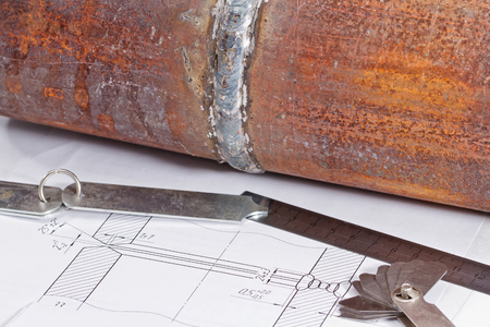Templates for visual measurement control next to weld carbon steel tribeの写真素材