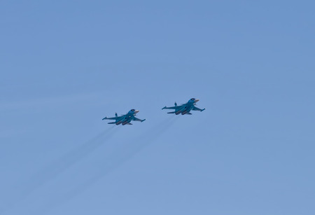 VOLGOGRAD - JANUARY 30: Parade of military aviation military space forces of Russia on the Central...