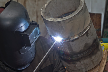 Manual arc welding exam sample stainless pipes with high wall-thicknessの写真素材