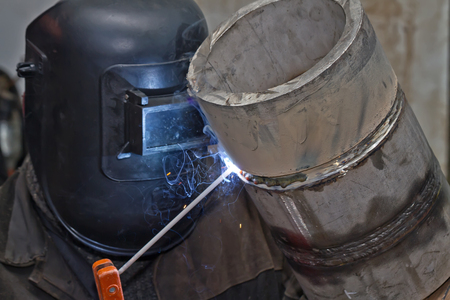 Manual arc welding exam sample stainless pipes with high wall-thicknessの写真素材