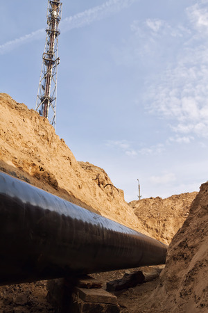 pipeline is in the protective insulation laid on the bottom of the trench dugの写真素材