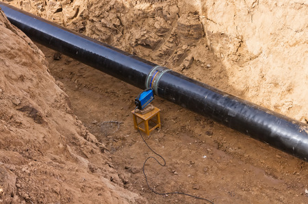 radiographic control of fixed welded joints of gas supply piping high pressure inside the trenchの写真素材