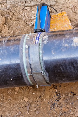 radiographic control of fixed welded joints of gas supply piping high pressure inside the trenchの写真素材