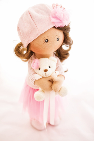 rag doll textile handmade with natural hairの写真素材