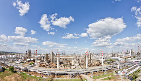 VOLGOGRAD - MAY 20: View from above of the territory occupied by the shops of the refinery. May 20, 2016 in Volgograd, Russia.のeditorial素材