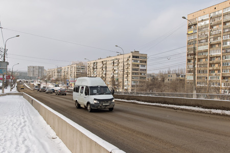 VOLGOGRAD - JANUARY 29: Taxis on the basis of Gazelle - one of the most popular forms of public transport in the city in winter. January 29, 2017 in Volgograd, Russia.のeditorial素材