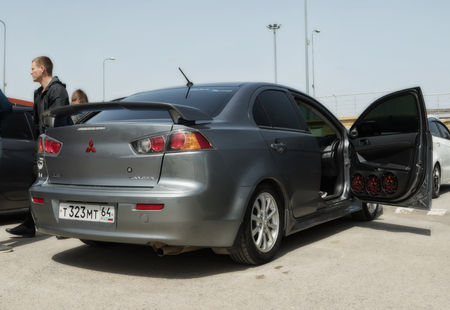 VOLGOGRAD, RUSSIA - APRIL 29: A car with a large number of installed audio speakers and subwoofer to compete in car audio. April 29, 2017  in Volgograd, Russia.のeditorial素材