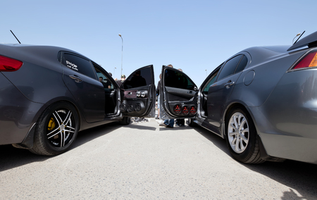 VOLGOGRAD, RUSSIA - APRIL 29: A car with a large number of installed audio speakers and subwoofer to compete in car audio. April 29, 2017  in Volgograd, Russia.のeditorial素材