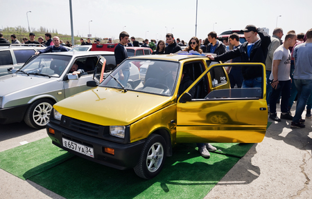 VOLGOGRAD, RUSSIA - APRIL 29: A large number of interested spectators came to watch the car audio and car tuning contest. April 29, 2017  in Volgograd, Russia.のeditorial素材