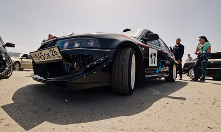 VOLGOGRAD, RUSSIA - APRIL 29: Sport car Mitsubishi Lancer modified for street racing at the exhibition. April 29, 2017  in Volgograd, Russia.のeditorial素材