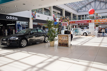 VOLGOGRAD, RUSSIA - APRIL 29:The interior of the shopping and entertainment complex KOMSOMALL with boutiques and sports shops. April 29, 2017  in Volgograd, Russia.のeditorial素材