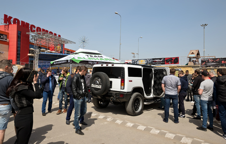 VOLGOGRAD, RUSSIA - APRIL 29: A large number of interested spectators came to watch the car audio and car tuning contest. April 29, 2017  in Volgograd, Russia.のeditorial素材