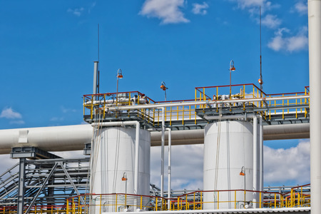 View of the new columns and chemical apparatus plant for oil refining at refinery