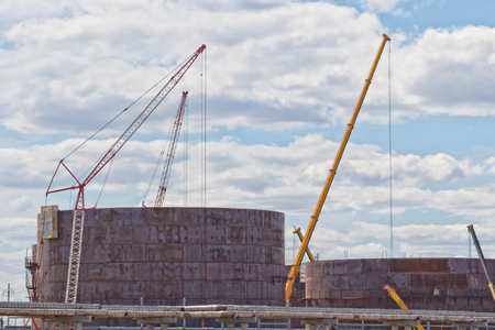The construction of a new tank farm for storage of petroleum products method sheet Assembly.の写真素材