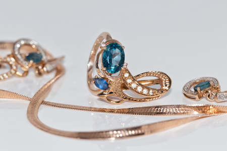 graceful gold jewelry with Topaz ring and earringsの写真素材