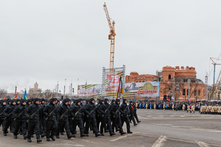 VOLGOGRAD, RUSSIA - FEBRUARY 2: Parade on main city square in honor of the 75 anniversary of the victory of Soviet troops at Stalingrad. Volgograd, 2018のeditorial素材