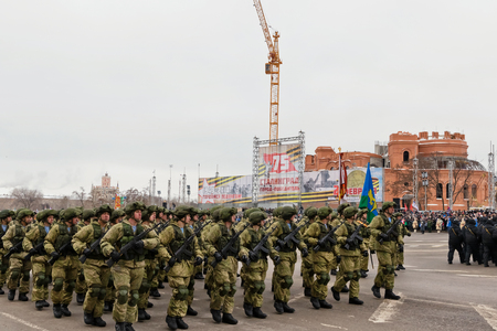 VOLGOGRAD, RUSSIA - FEBRUARY 2: Parade on main city square in honor of the 75 anniversary of the victory of Soviet troops at Stalingrad. Volgograd, 2018のeditorial素材