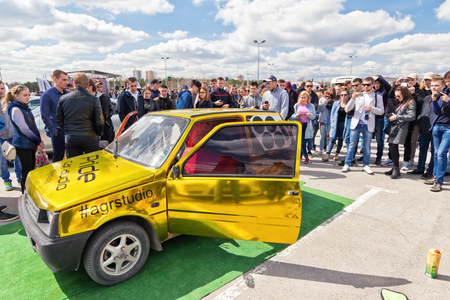 VOLGOGRAD - APRIL 21: Car with installed powerful subwoofer, amplifier and audio speakers to participate in car audio competitions. April 21, 2018 in Volgograd, Russia.のeditorial素材