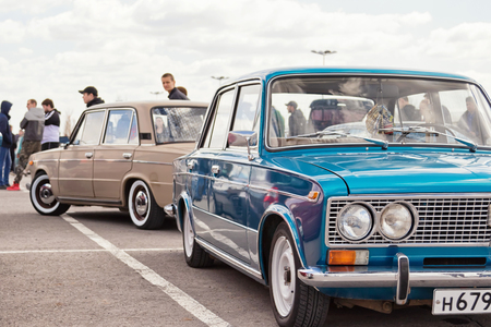 VOLGOGRAD, RUSSIA - APRIL 21: The old model VAZ-2106 in the new owner's vision with modern accessories at the exhibition of tuned cars . April 21, 2018 in Volgograd, Russiaのeditorial素材