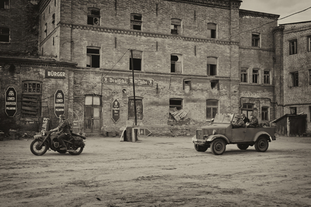 VOLGOGRAD, RUSSIA - APRIL 29: Reconstruction of battles second world war between red army and the Nazis arranged in Museum of Old Sarepta. April 29, 2018  in Volgograd, Russia.のeditorial素材