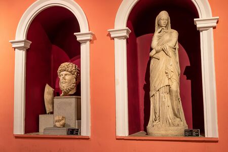 ANTALYA, TURKEY - MAY 17: Ancient antique statues exhibited in the Museum of Antalya. Partially destroyed they are restored by fragments. May 17, 2018 in Antalya, Turkeyのeditorial素材