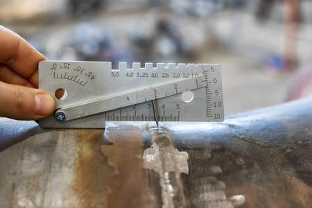 Measurement of weld leg, edge offset during docking and other parameters using a universal template.の写真素材