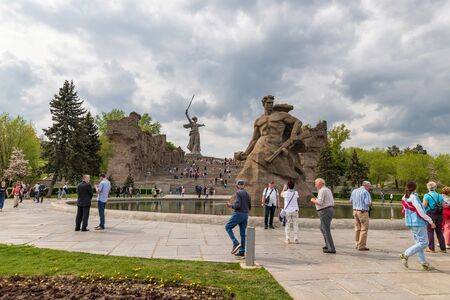 VOLGOGRAD - MAY 4: People of different ages came to the Mamayev Kurgan memorial to commemorate the fallen soldiers of the defenders of Stalingrad. May 4, 2019 in Volgograd, Russia.のeditorial素材