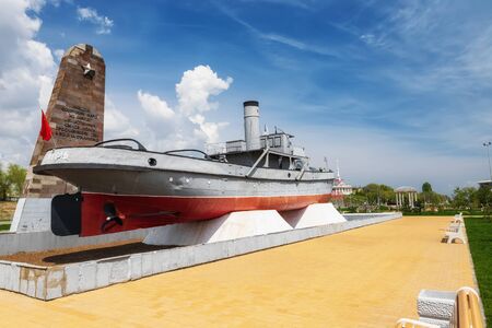 VOLGOGRAD - MAY 4: Fire steamer "Gasitel" - a monument to the Volga river basin. The ship participated in the defense of Tsaritsyn and Stalingrad. May 4, 2019 in Volgograd, Russia.のeditorial素材